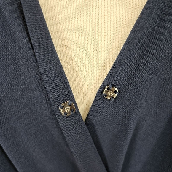 BCBGeneration Midi Dress Navy Sleeveless Keyhole Back Drape Pockets Medium - Picture 5 of 10